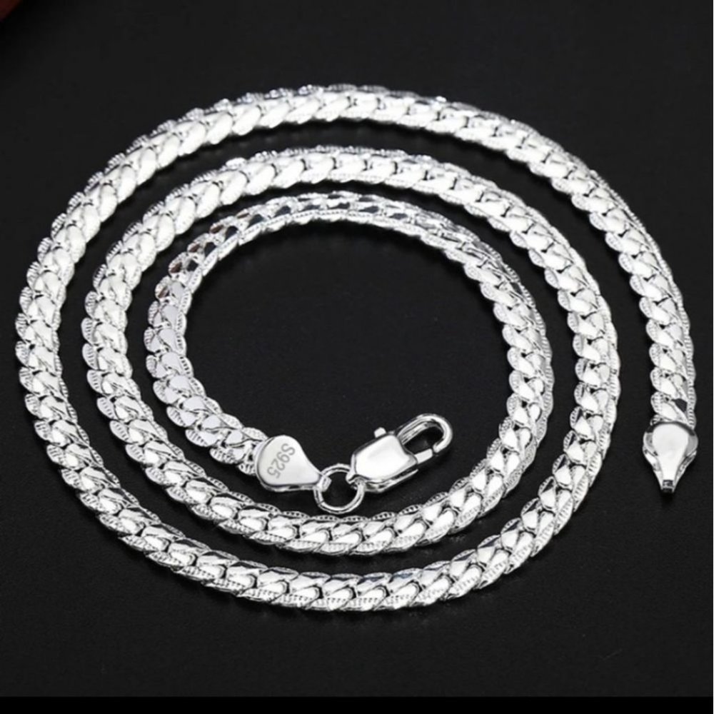 Serpentine style unisex Heavy Sterling Silver Necklace. Lobster claw Clasp.